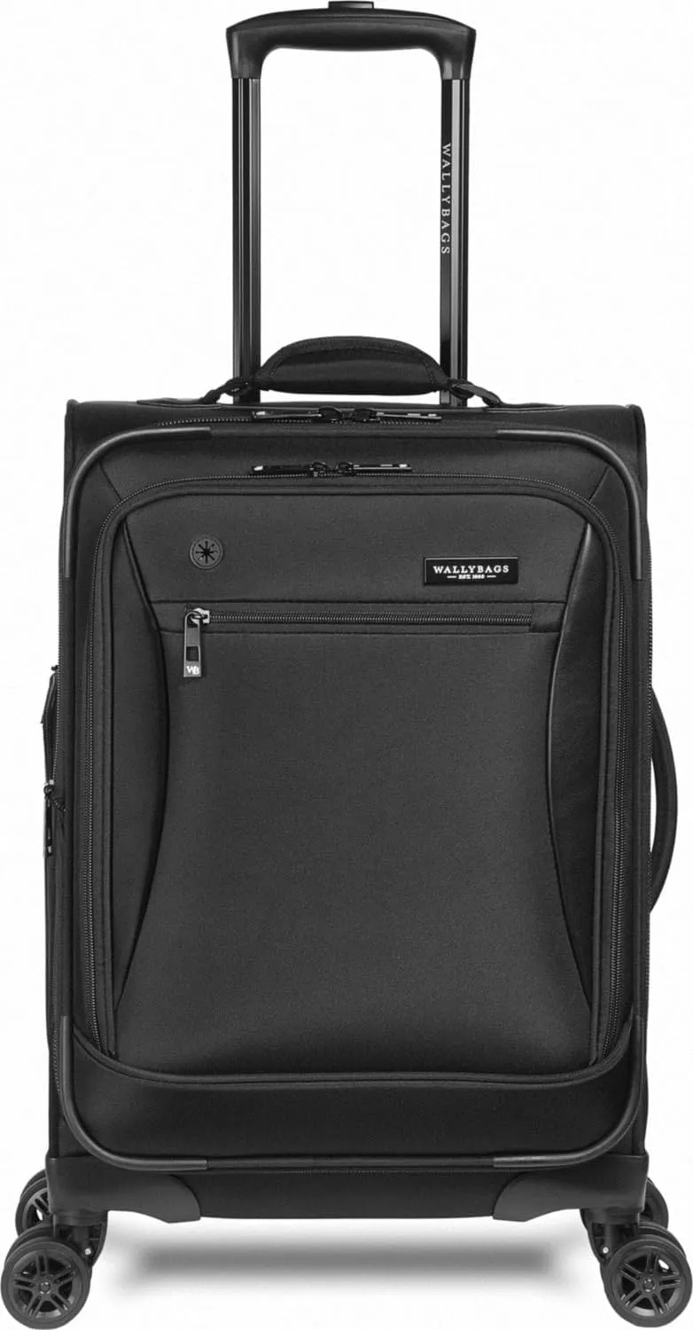 WallyBags Solutions Expandable Spinner Carry-On with Padded Laptop and Electronics Pockets, Black, 20-Inch