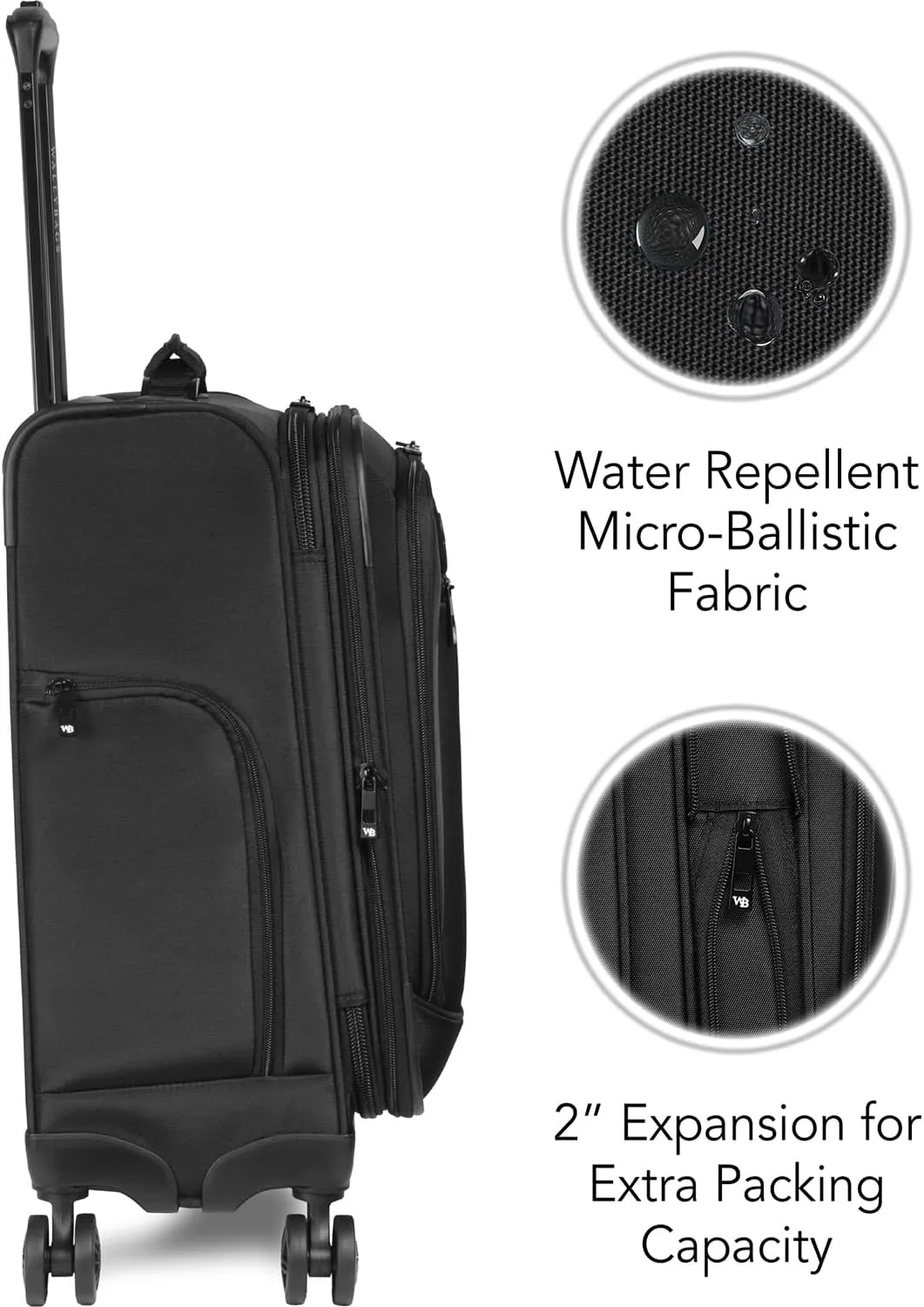 WallyBags Solutions Expandable Spinner Carry-On with Padded Laptop and Electronics Pockets, Black, 20-Inch