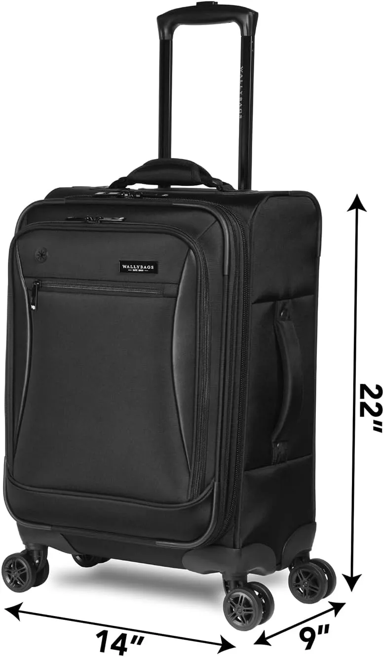 WallyBags Solutions Expandable Spinner Carry-On with Padded Laptop and Electronics Pockets, Black, 20-Inch