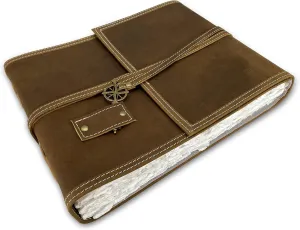 Wanderings Leather Watercolor Journal - 10x8 - Genuine Leather Album with Handmade Deckle Edge Paper for Scrapbooks Watercolor Albums Sketching - 350 GSM