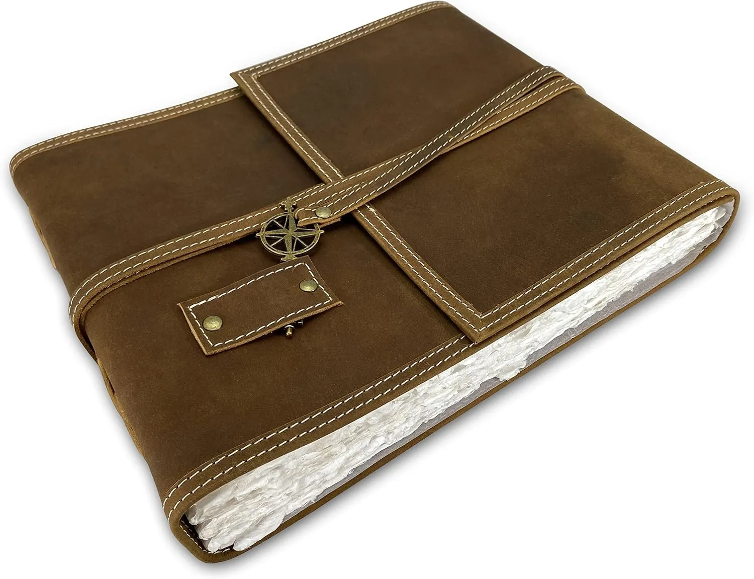 Wanderings Leather Watercolor Journal - 10x8 - Genuine Leather Album with Handmade Deckle Edge Paper for Scrapbooks Watercolor Albums Sketching - 350 GSM