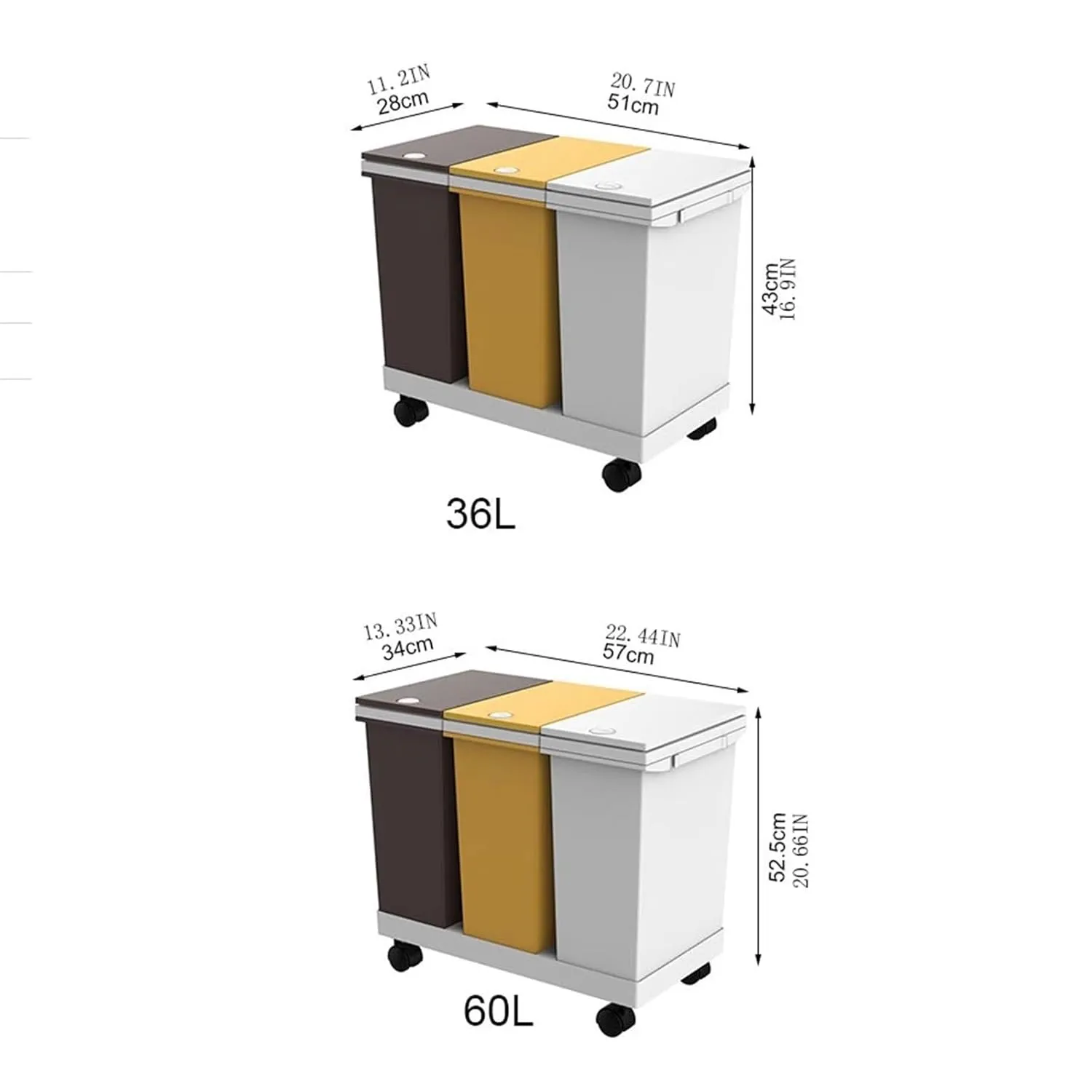 Waste Bin Plastic Classified Double-Bucket Trash can Household Press-Open lid Wheeled Large-Capacity Square Trash can Kitchen(Medium)