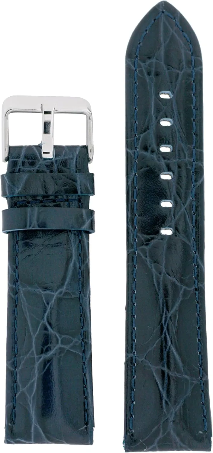 Watch Band Crocodile Grain Leather Comfort Lite Padded Navy Blue Mens 22 millimeters