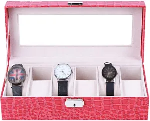 Watch Case,Elegant Large Watch Box Organizer for Men Women with 6 Slots, Transparent top, Portable Leather Watch Holder Mens Watches Case Storage Best for The Husband