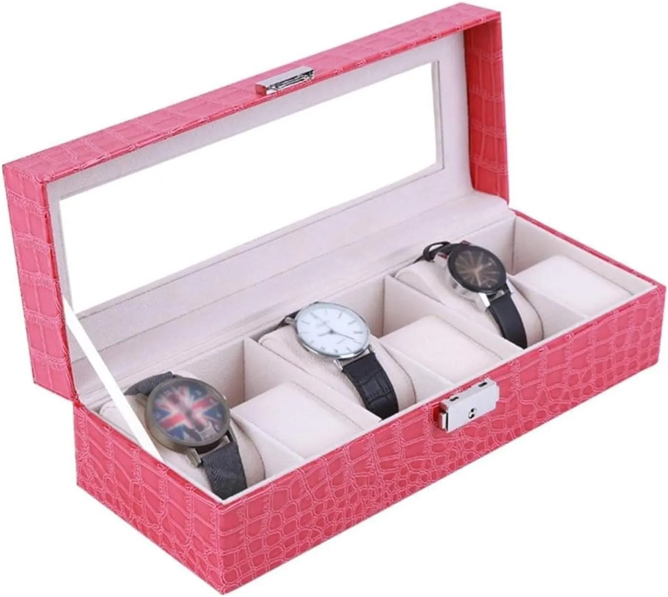 Watch Case,Elegant Large Watch Box Organizer for Men Women with 6 Slots, Transparent top, Portable Leather Watch Holder Mens Watches Case Storage Best for The Husband