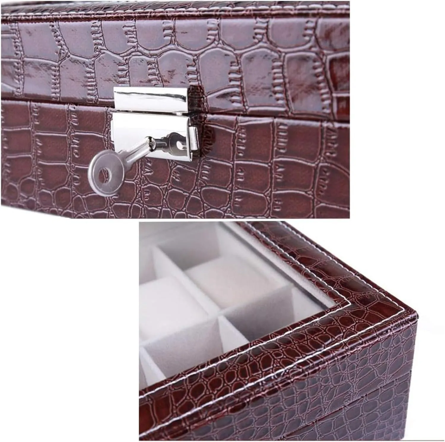 Watch Case,Elegant Large Watch Box Organizer for Men Women with 6 Slots, Transparent top, Portable Leather Watch Holder Mens Watches Case Storage Best for The Husband,