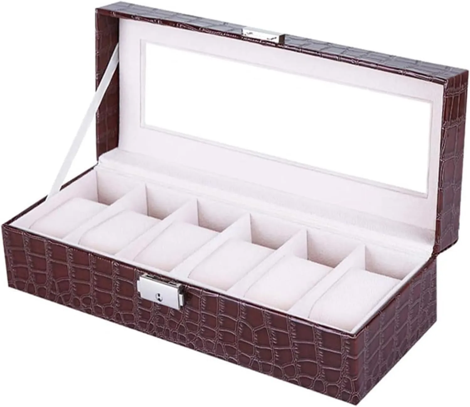 Watch Case,Elegant Large Watch Box Organizer for Men Women with 6 Slots, Transparent top, Portable Leather Watch Holder Mens Watches Case Storage Best for The Husband,