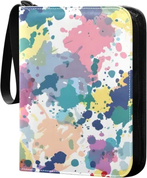 Watercolor Colorful Spots Card Binder 4 Pocket Trading Card Binder Portable Cards Collection Book with Zipper