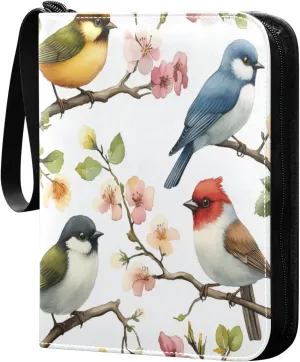 Watercolor Dreamy Colorful Birds Cards Binder 4 Pocket Fits 400 Cards with 50 Removable Sleevesves, Trading Card Collector Zipper Album Holder Portable Card Games Display Storage Cases