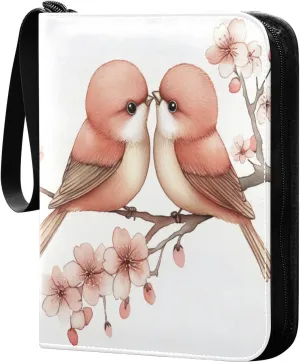 Watercolor Painting Cute Birds Cards Binder 4 Pocket Fits 400 Cards with 50 Removable Sleevesves, Trading Card Collector Zipper Album Holder Portable Card Games Display Storage Cases
