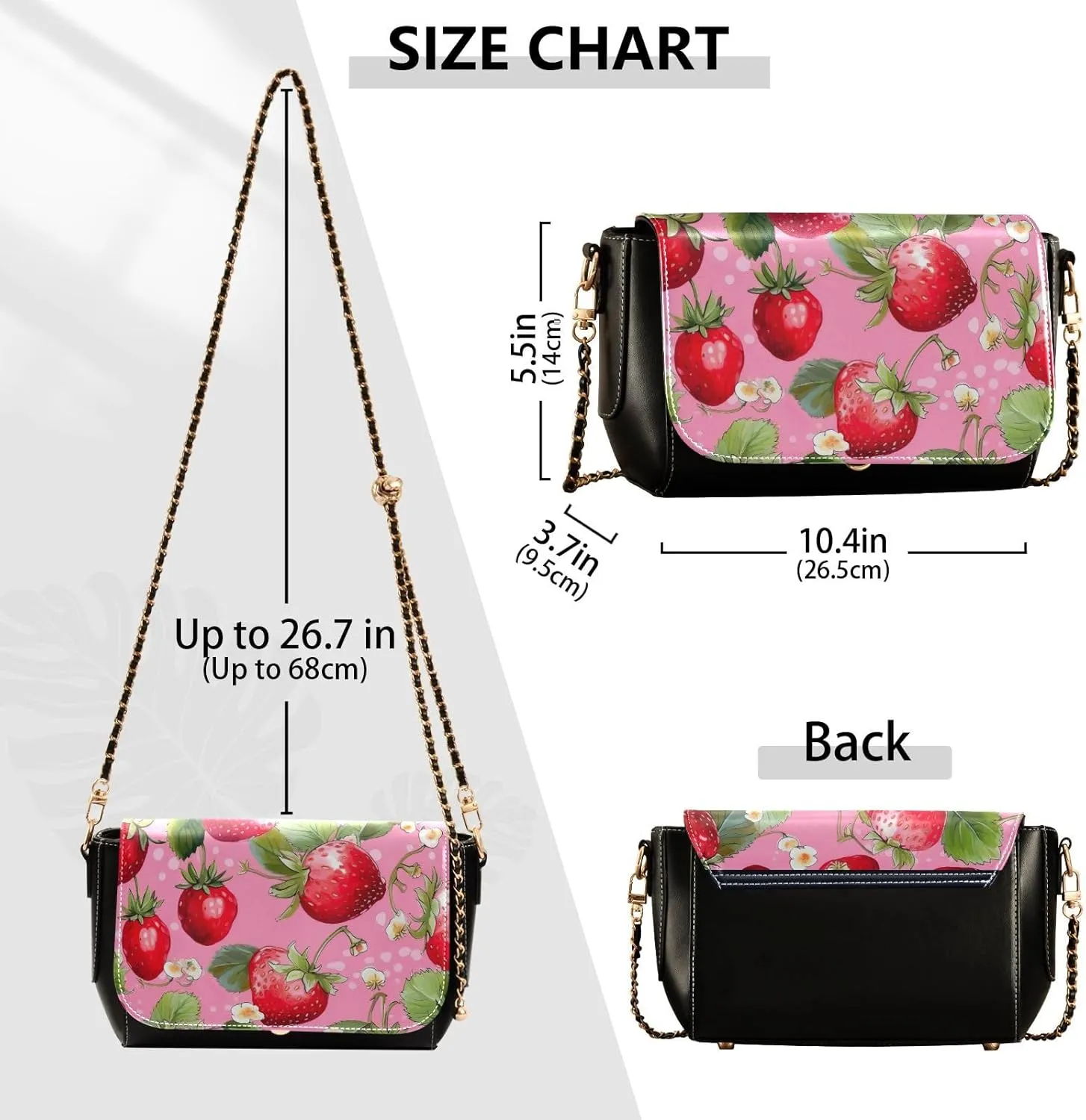 Watercolor Strawberry on Pink Women Leather Crossbody Bag, Leather Shoulder Bags, Leather Gifts for Women