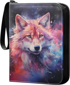 Watercolor Wolf Colorful Card Binder 4 Pocket Trading Card Binder Portable Cards Collection Book with Zipper