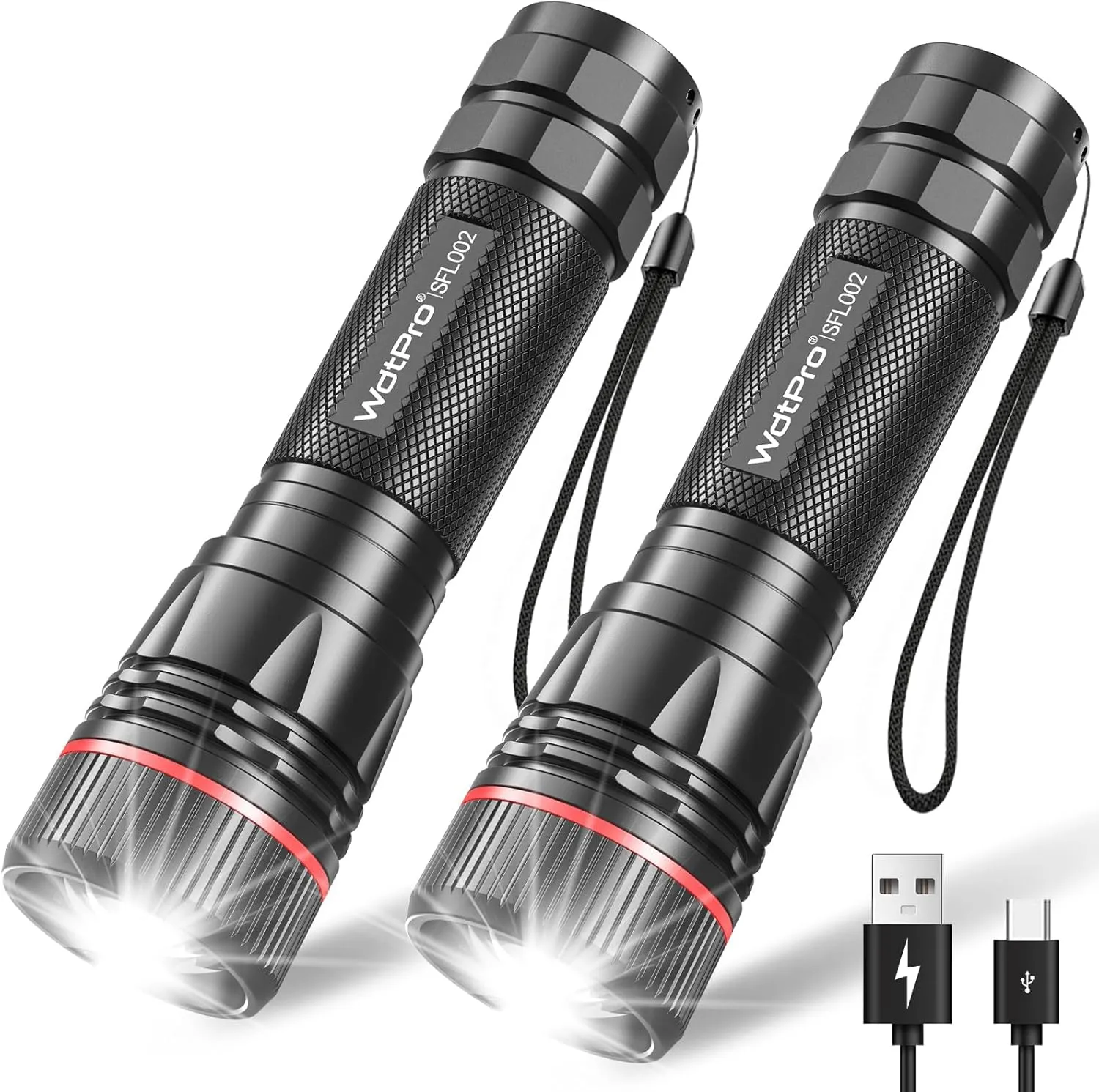 WdtPro Rechargeable Flashlights High Lumens, 2 Pack 10H Long Lasting Super Bright EDC Flashlight, LED Mini Tactical Flash Lights for Camping Emergency, Drop & Water Resistant (Battery Included)