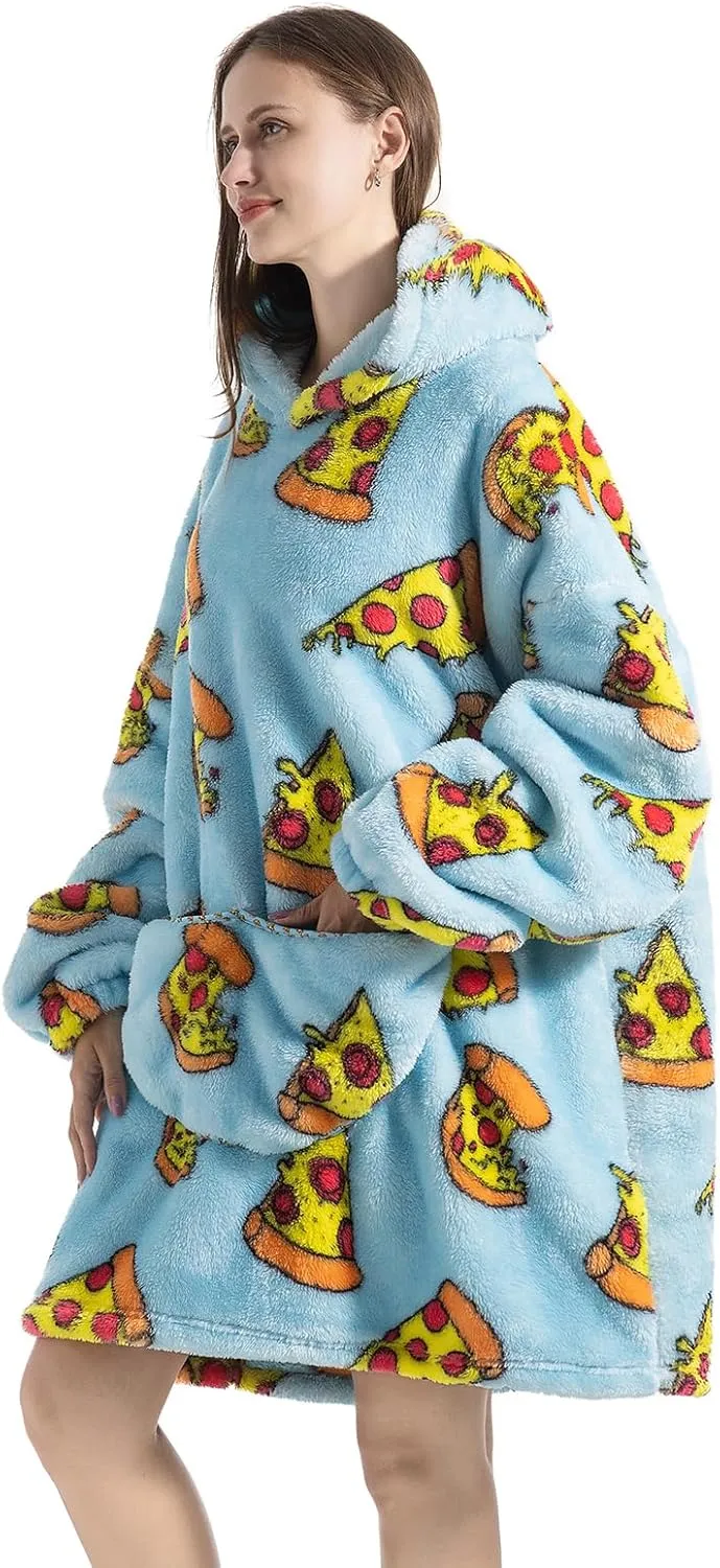 Wearable Blanket Hoodie Sweatshirt Soft Cozy Comfy Oversized Blanket With Pockets,Gifts For Women,One Size Fits All (Pizza, Adult)