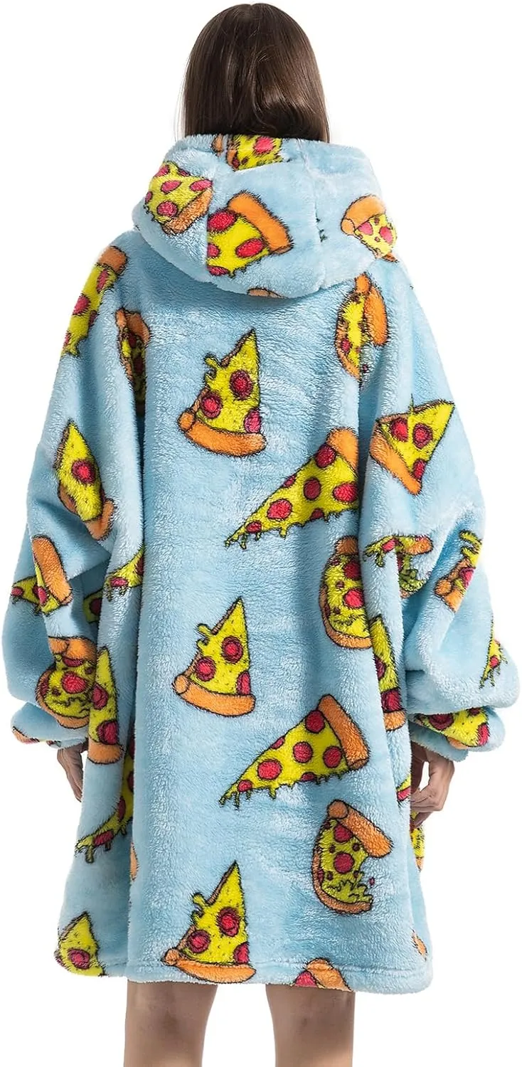 Wearable Blanket Hoodie Sweatshirt Soft Cozy Comfy Oversized Blanket With Pockets,Gifts For Women,One Size Fits All (Pizza, Adult)
