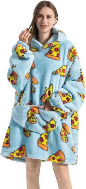 Wearable Blanket Hoodie Sweatshirt Soft Cozy Comfy Oversized Blanket With Pockets,Gifts For Women,One Size Fits All (Pizza, Adult)