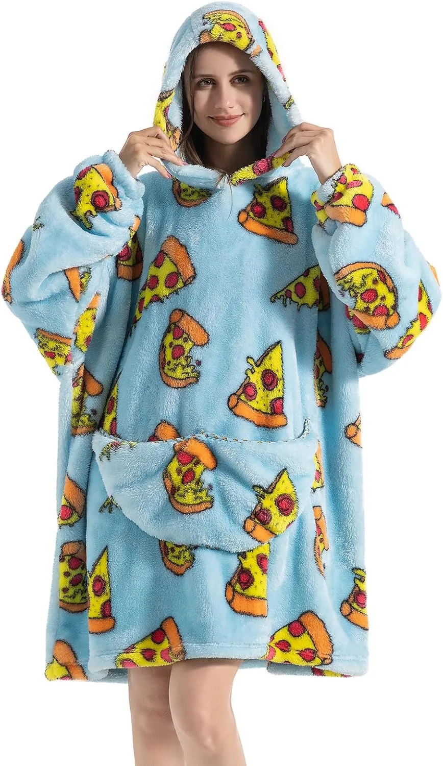 Wearable Blanket Hoodie Sweatshirt Soft Cozy Comfy Oversized Blanket With Pockets,Gifts For Women,One Size Fits All (Pizza, Adult)