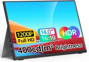 WGK Portable Monitor 14 Inch FHD1200P Ultra-Slim for Laptop Monitor, USB-C HDMI Plug&Play,100% SRGB External monito,Dual Speakers Extender Display. with Smart Cover for Laptop,PC Phone Xbox PS4/5