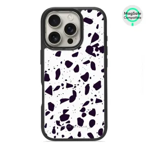 White Rocky Road Terrazzo - iPhone 16 Pro Frosted Black Bumper MagSafe Case