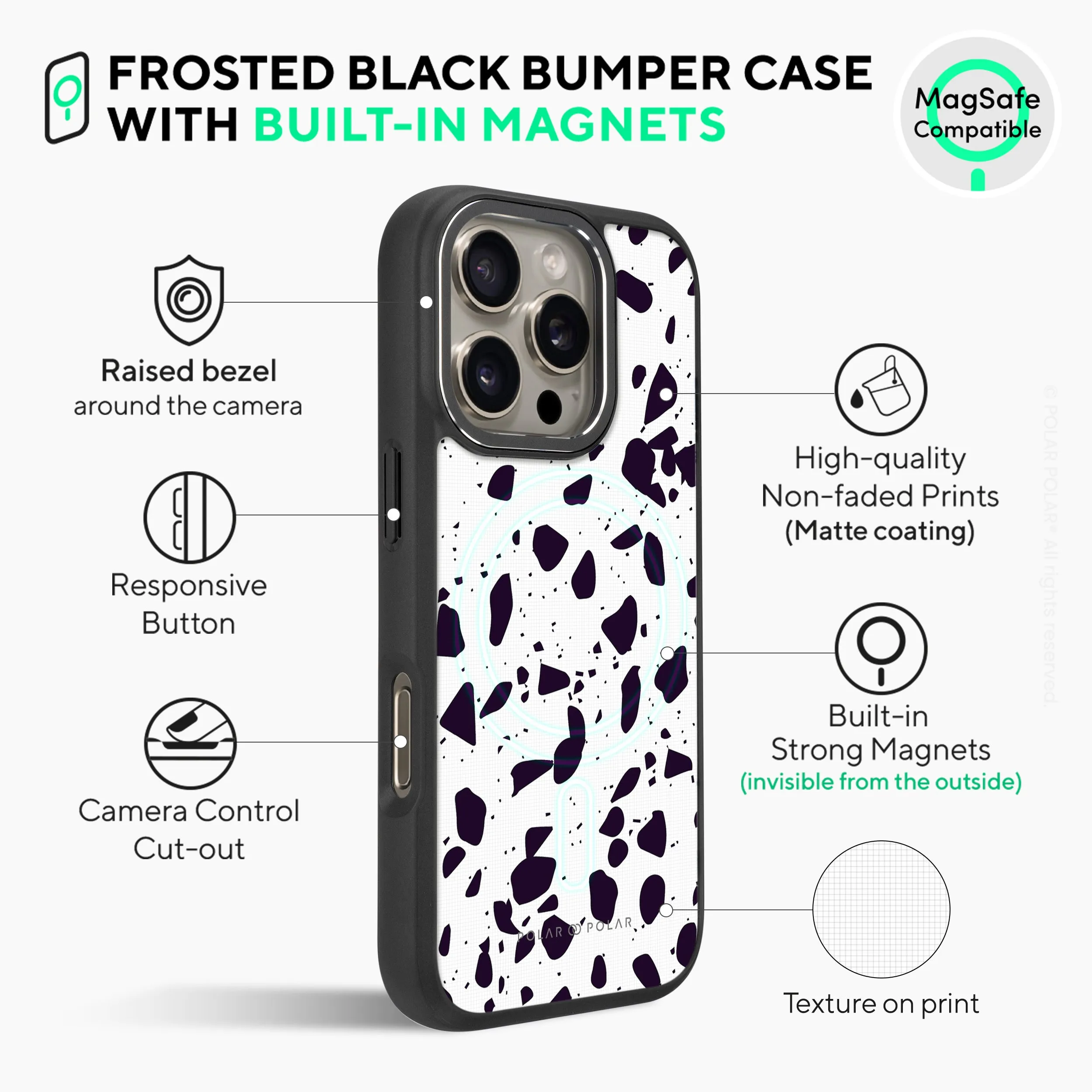 White Rocky Road Terrazzo - iPhone 16 Pro Frosted Black Bumper MagSafe Case
