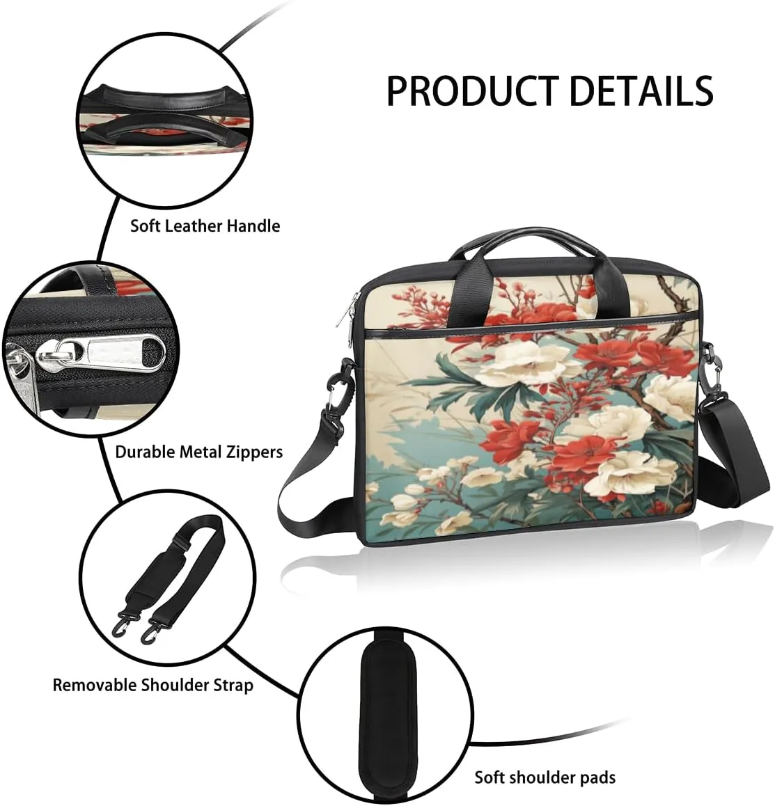 White Town Laptop Bag for Men Women 13-15 Inch Case Bags Sleeve Shoulder with Anti Slip Removable The Pad Straps