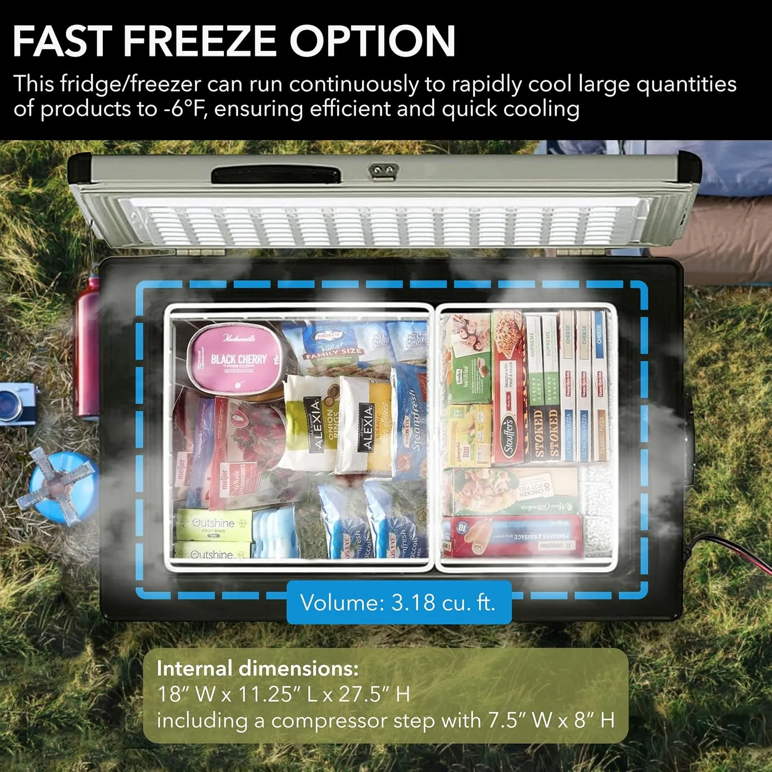 Whynter 95 Qt. Wheeled Portable Refrigerator / Portable Freezer for Travel - Chest Freezer / Fridge for Car, Camping, RVs & More, -8°F to 50°F Temperature Range, AC 110V/ DC 12V, FM-951GW, Gray