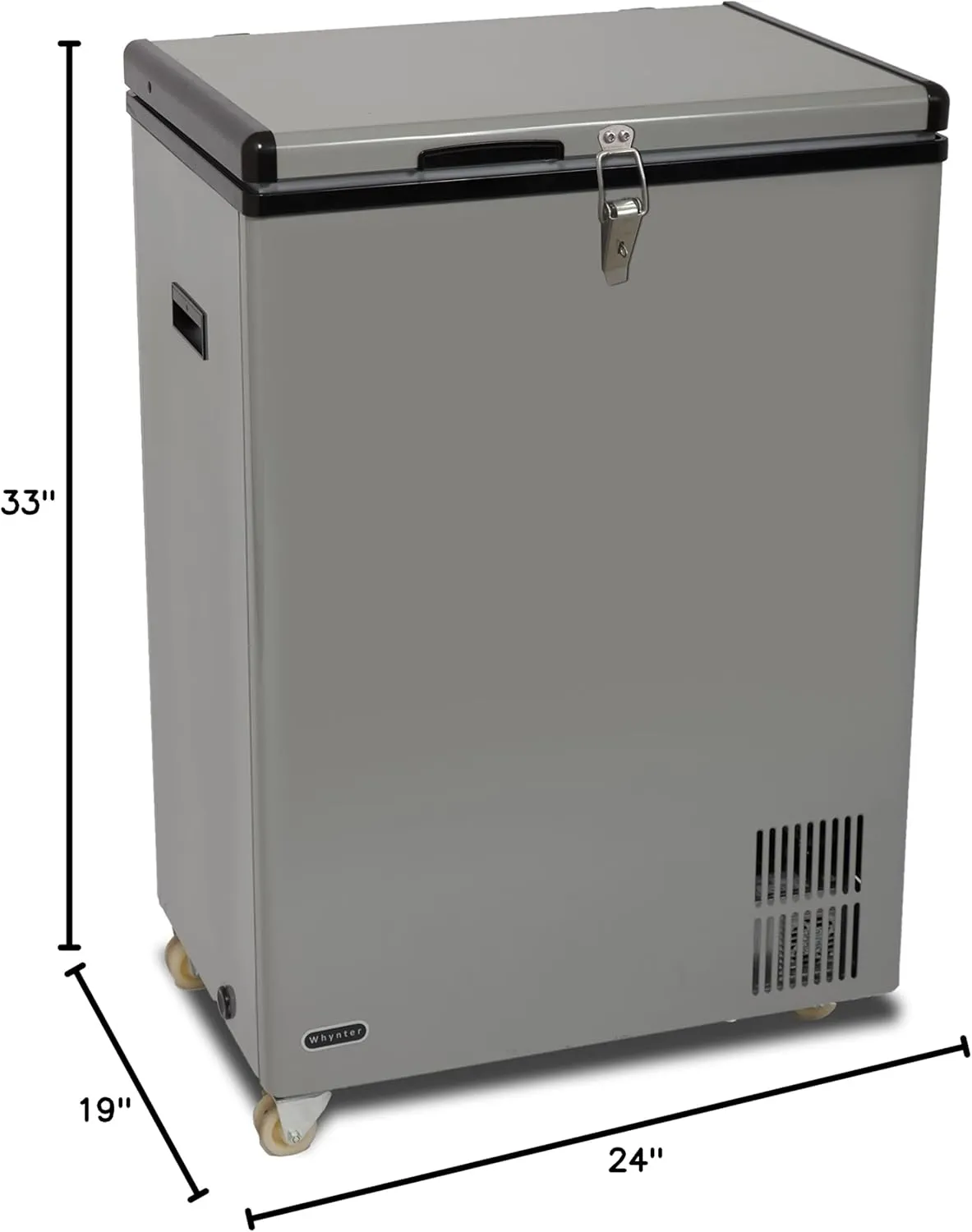 Whynter 95 Qt. Wheeled Portable Refrigerator / Portable Freezer for Travel - Chest Freezer / Fridge for Car, Camping, RVs & More, -8°F to 50°F Temperature Range, AC 110V/ DC 12V, FM-951GW, Gray