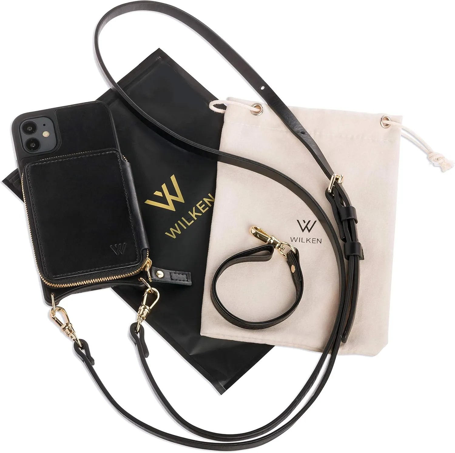 Wilken Crossbody Wallet and Purse Phone Case Compatible with iPhone 11 Pro | Includes a Wristlet and Shoulder Strap | Holds Cash and Credit Cards in Leather Zipper Pouch (11 Pro, Black)