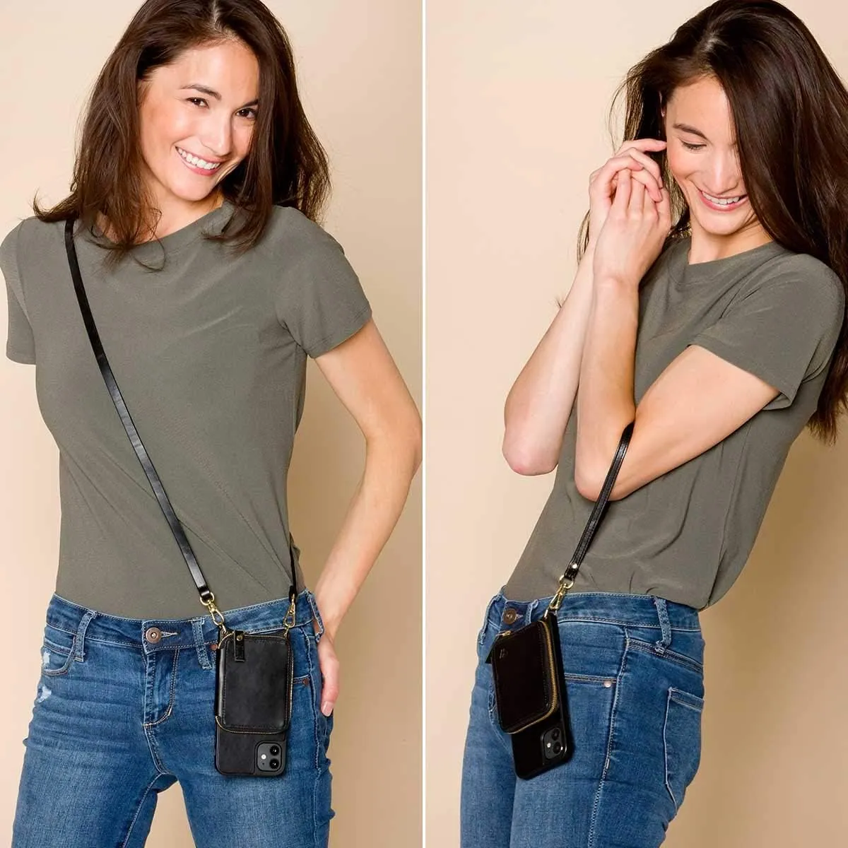 Wilken Crossbody Wallet and Purse Phone Case Compatible with iPhone 11 Pro | Includes a Wristlet and Shoulder Strap | Holds Cash and Credit Cards in Leather Zipper Pouch (11 Pro, Black)
