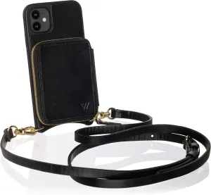 Wilken Crossbody Wallet and Purse Phone Case Compatible with iPhone 11 Pro | Includes a Wristlet and Shoulder Strap | Holds Cash and Credit Cards in Leather Zipper Pouch (11 Pro, Black)