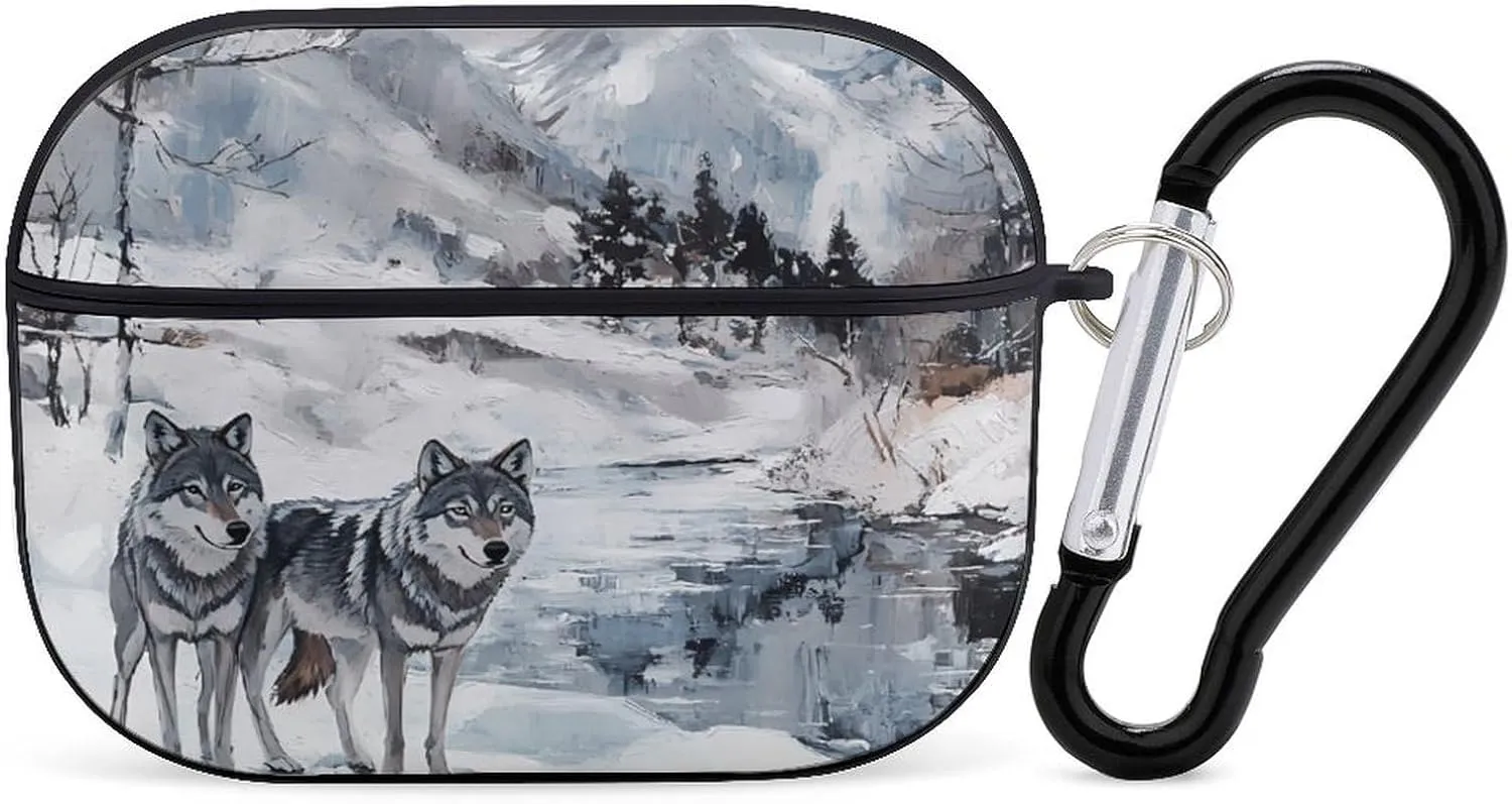 Wolf Wolves by The Stream Funny Compatible with Airpod Pro Case Cute Protective Hard Cover with Keychain Black-Style