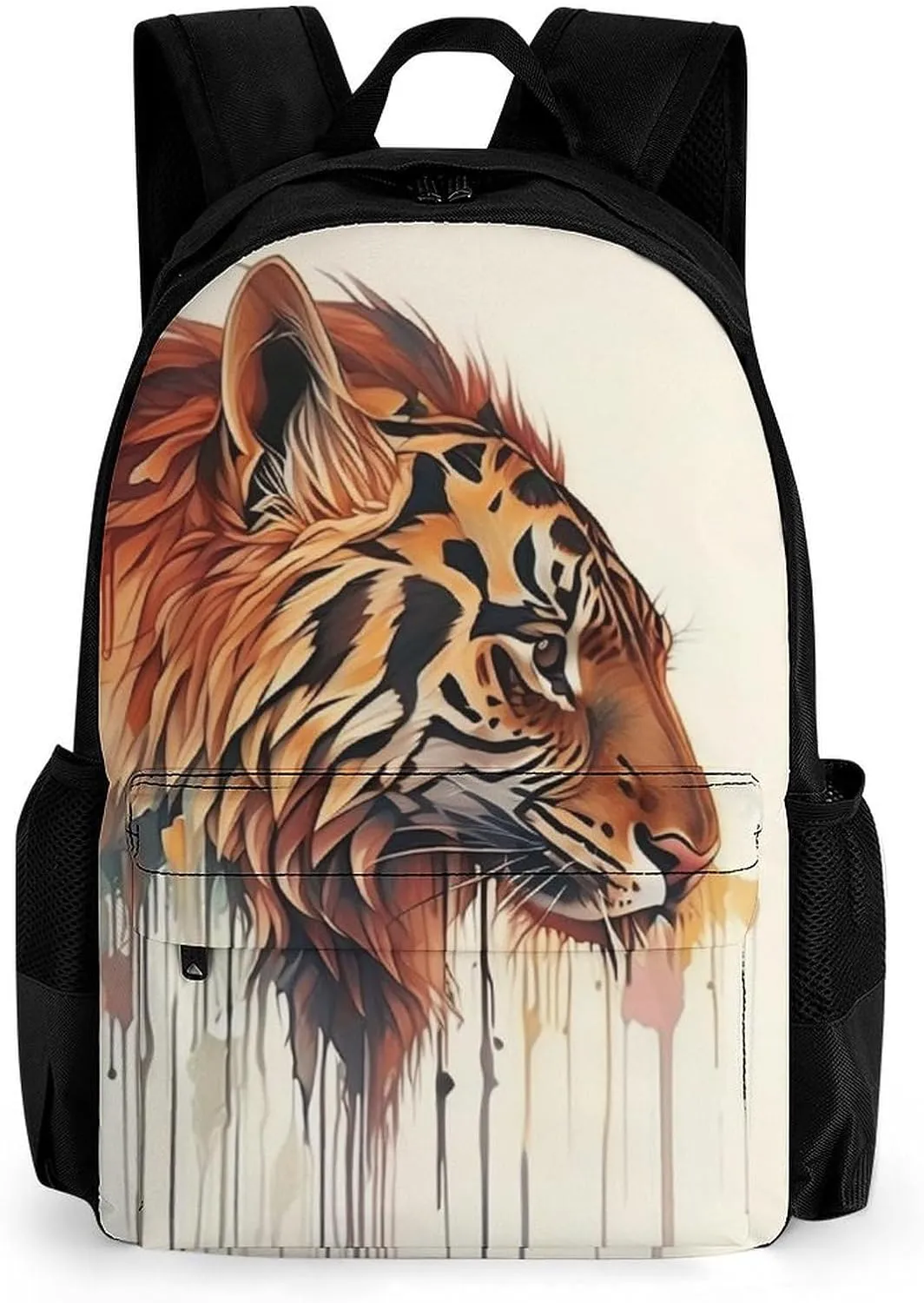 Women Men Polyester Abstract Tiger Painting Casual Daypack Large Capacity Bookbag With Side Pockets for Sports Picnic Walking Cycling