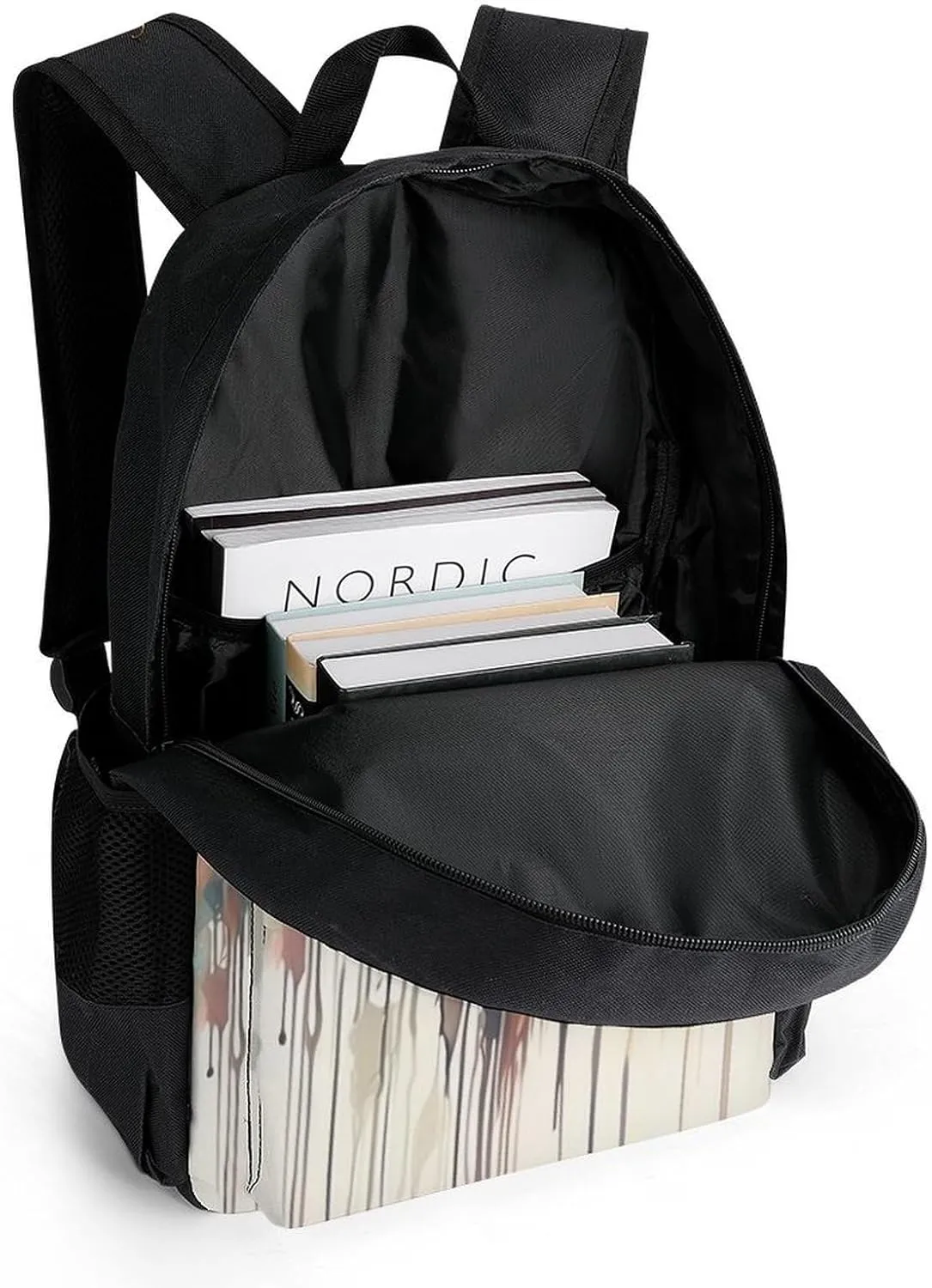 Women Men Polyester Abstract Tiger Painting Casual Daypack Large Capacity Bookbag With Side Pockets for Sports Picnic Walking Cycling