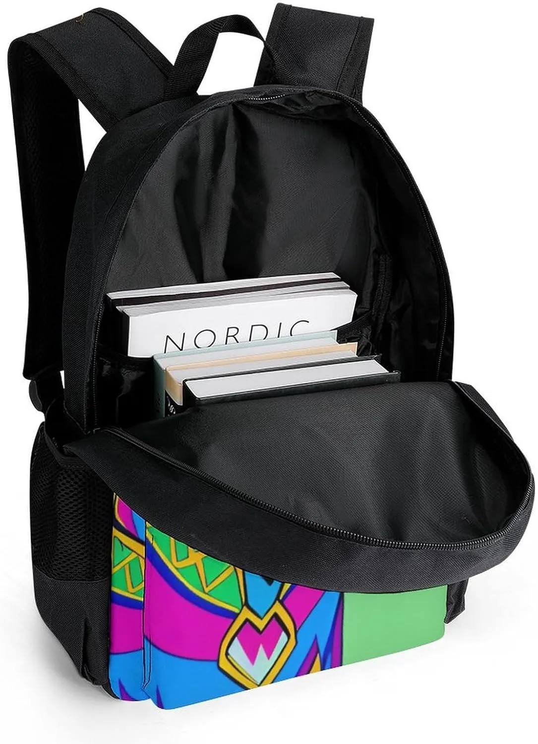 Women Men Polyester Colorful Horse Art Casual Daypack Large Capacity Bookbag With Side Pockets for Sports Picnic Walking Cycling