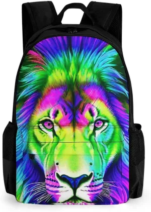Women Men Polyester Psychedelic Lion Art Casual Daypack Large Capacity Bookbag With Side Pockets for Sports Picnic Walking Cycling