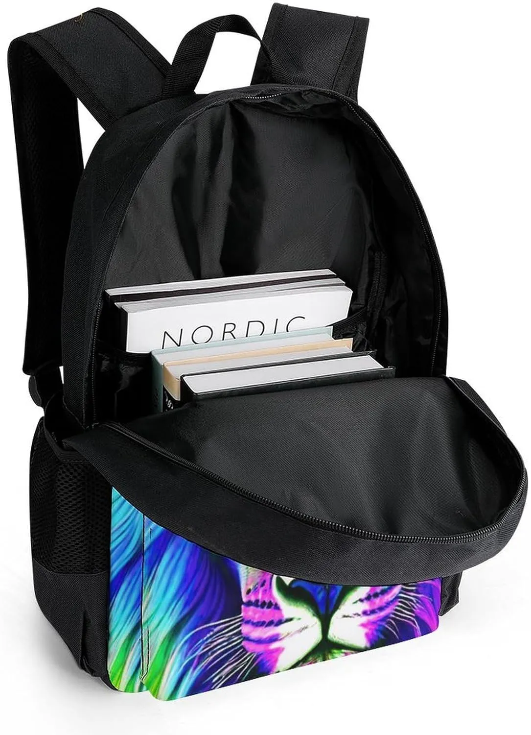 Women Men Polyester Psychedelic Lion Art Casual Daypack Large Capacity Bookbag With Side Pockets for Sports Picnic Walking Cycling