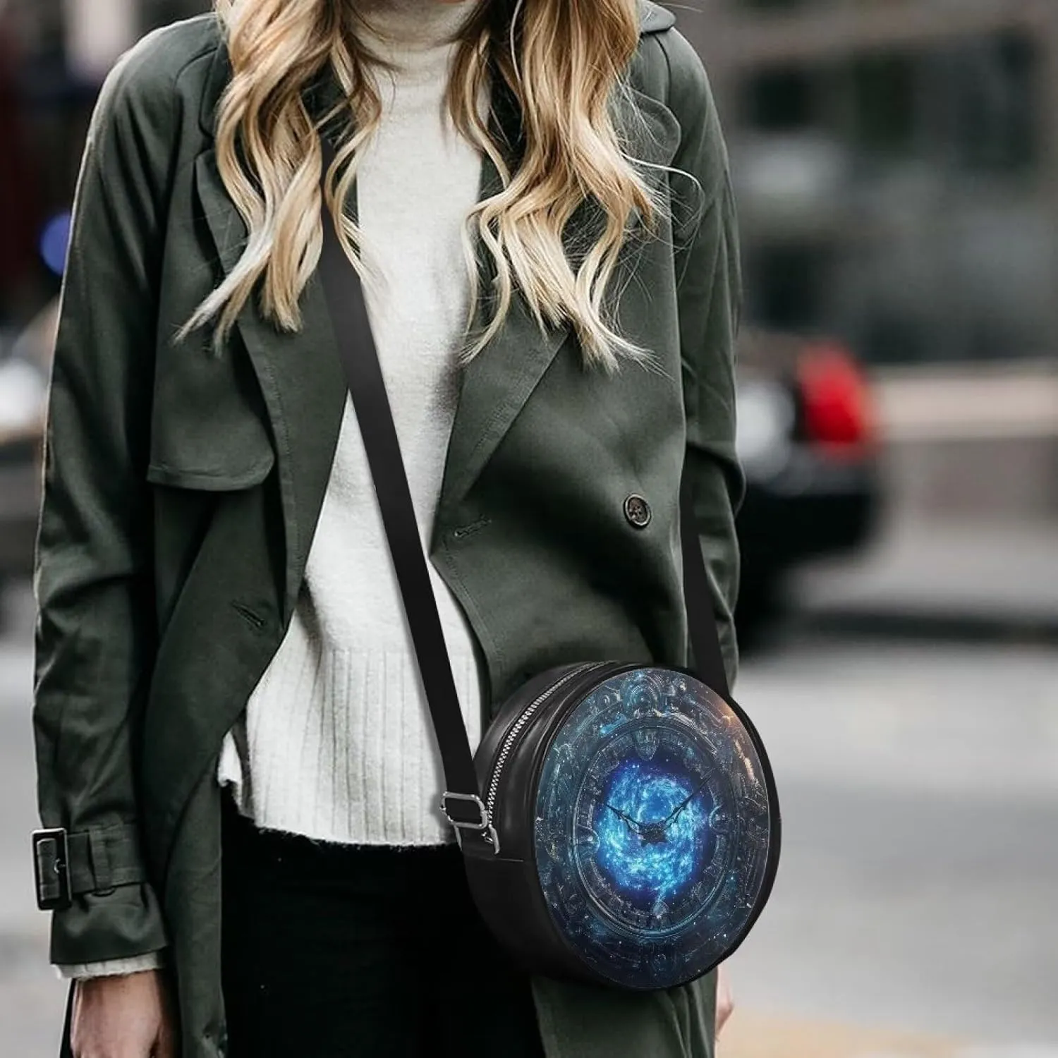 Women Round Shape Crossbody Bag Pu Leather Round Purses Circle Cross Body Shoulder Bag for Party