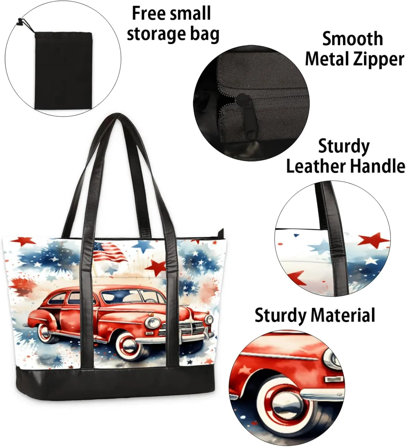 Women Tote Bag with Zipper, Shopper Handbag Travel Purse, PU Leather Laptop Tote Bags, Weekender Tote Bags