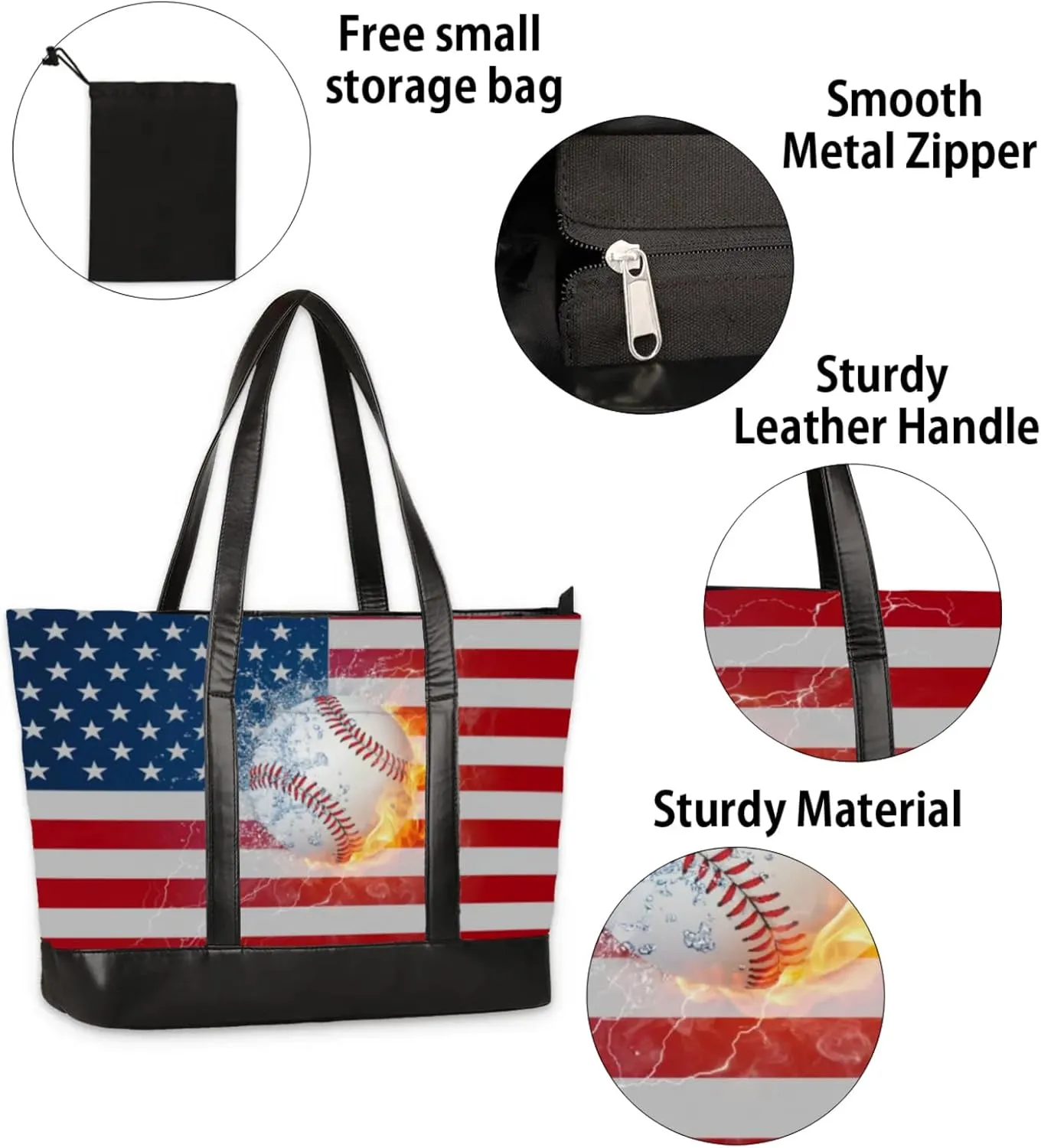 Women Tote Bag with Zipper, Shopper Handbag Travel Purse, PU Leather Laptop Tote Bags, Weekender Tote Bags