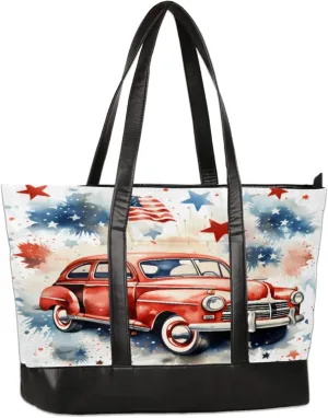 Women Tote Bag with Zipper, Shopper Handbag Travel Purse, PU Leather Laptop Tote Bags, Weekender Tote Bags