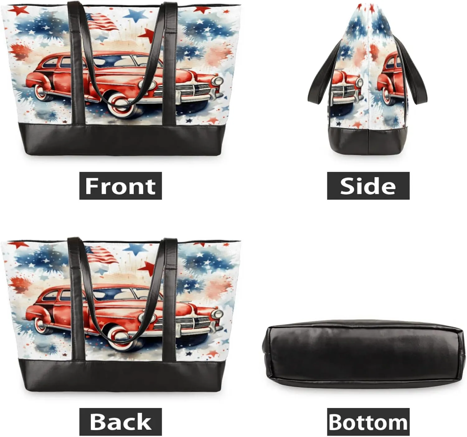 Women Tote Bag with Zipper, Shopper Handbag Travel Purse, PU Leather Laptop Tote Bags, Weekender Tote Bags