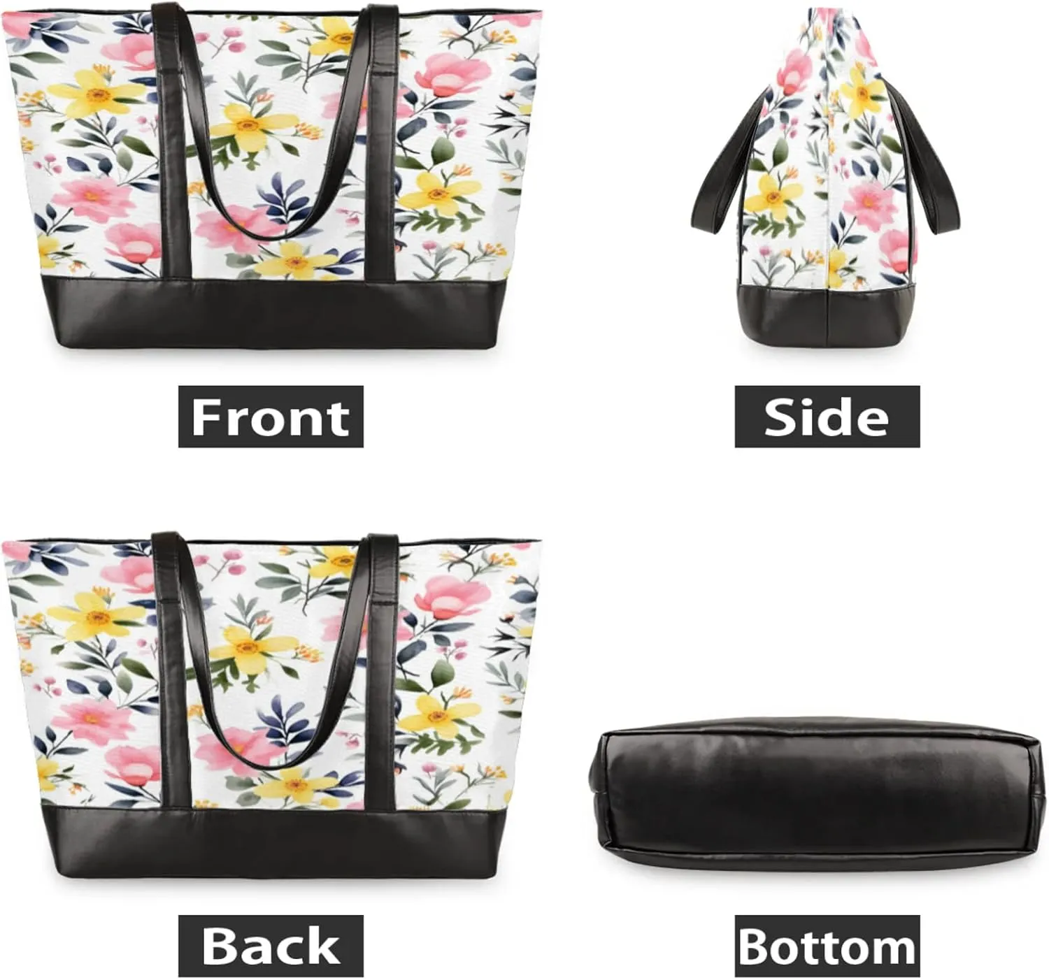 Women Tote Bag with Zipper, Shopper Handbag Travel Purse, PU Leather Laptop Tote Bags, Weekender Tote Bags