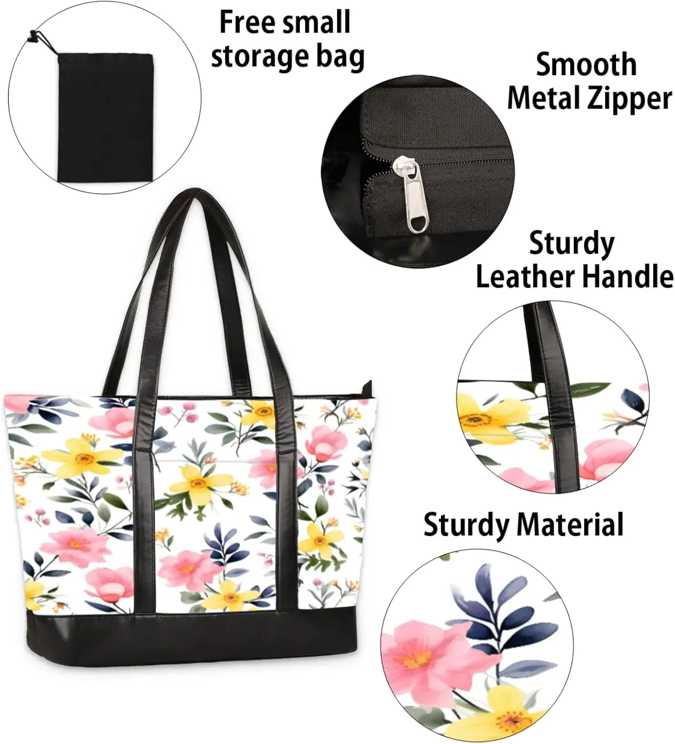 Women Tote Bag with Zipper, Shopper Handbag Travel Purse, PU Leather Laptop Tote Bags, Weekender Tote Bags