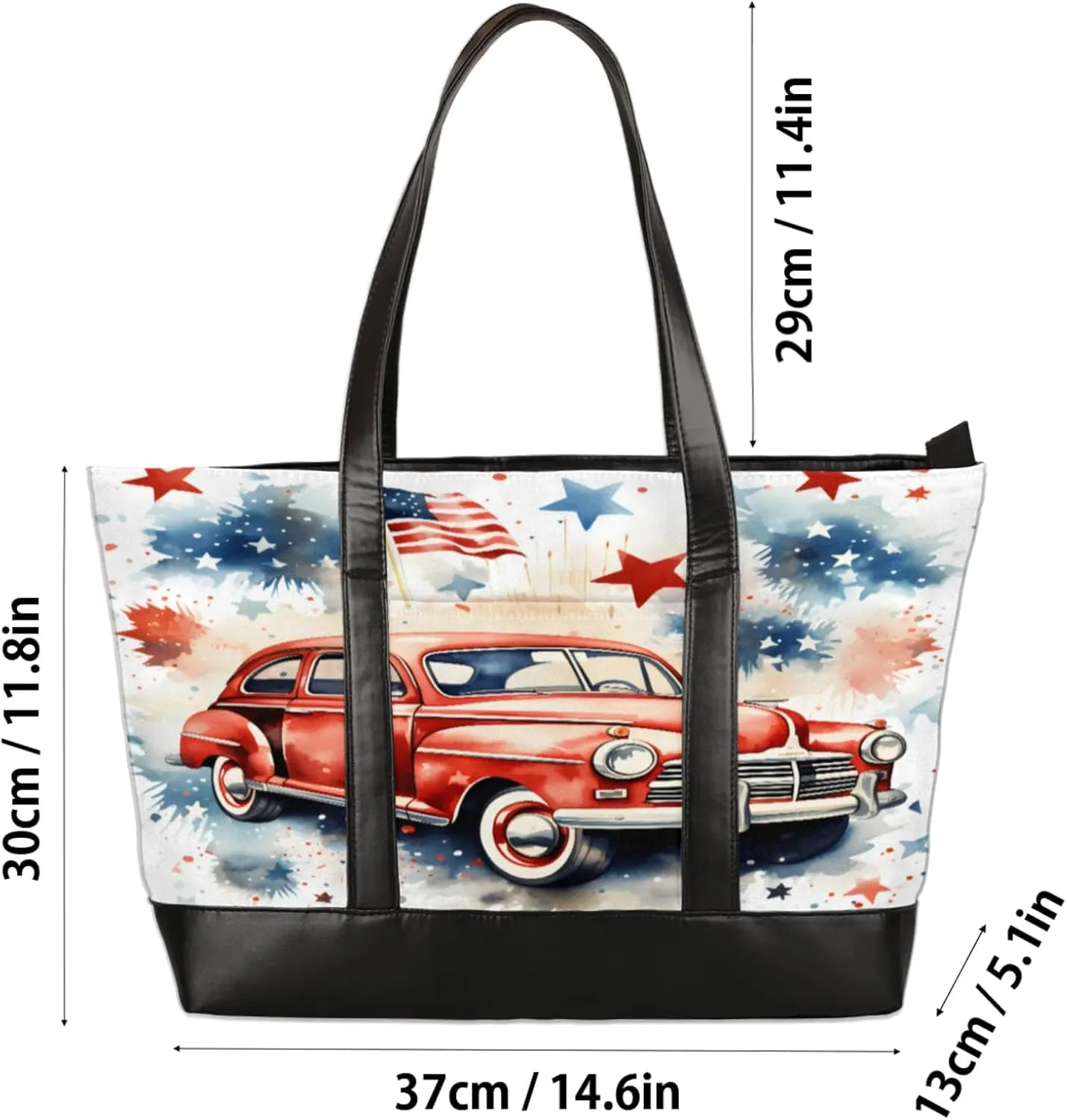 Women Tote Bag with Zipper, Shopper Handbag Travel Purse, PU Leather Laptop Tote Bags, Weekender Tote Bags
