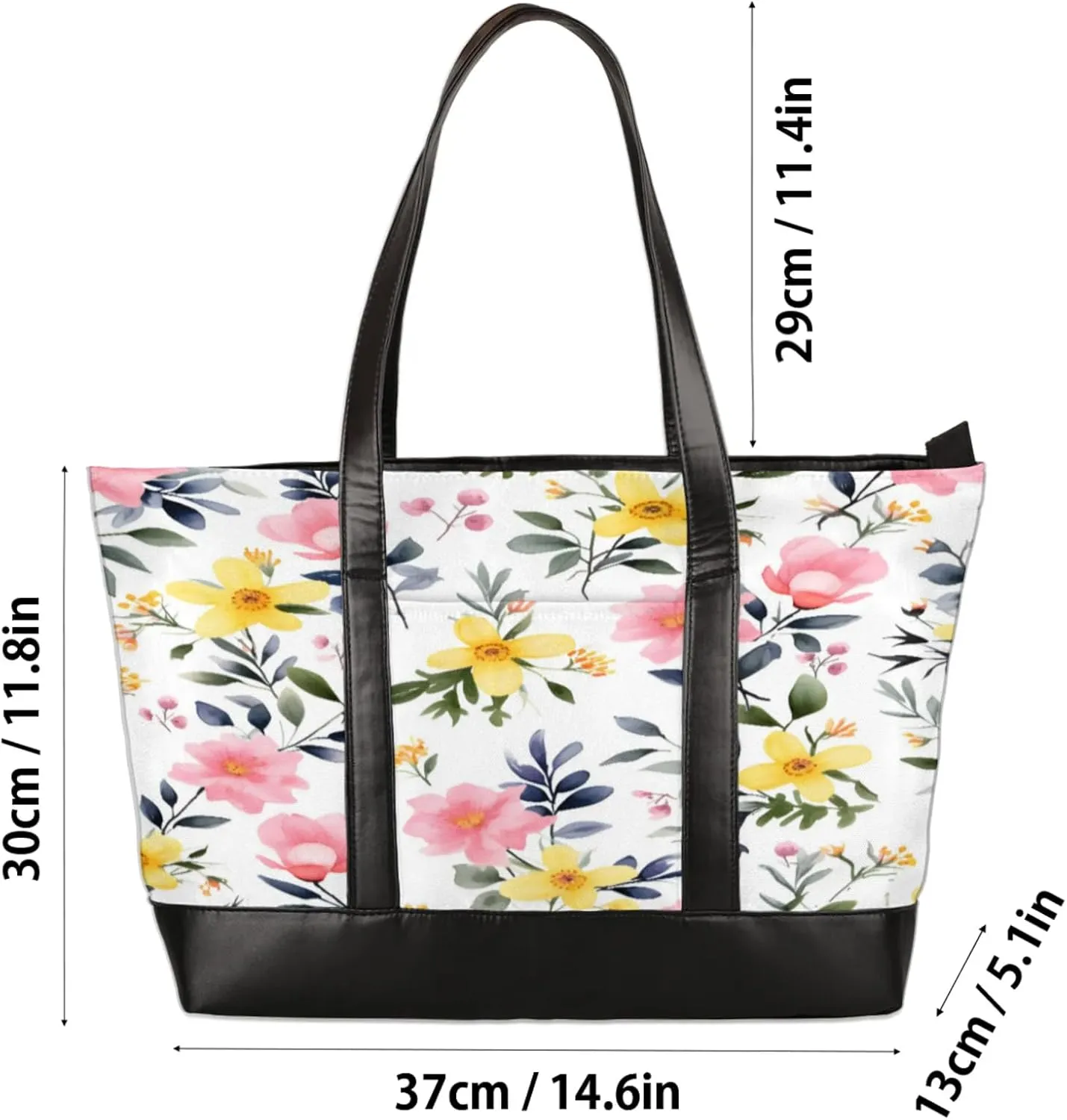 Women Tote Bag with Zipper, Shopper Handbag Travel Purse, PU Leather Laptop Tote Bags, Weekender Tote Bags