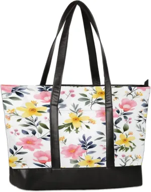 Women Tote Bag with Zipper, Shopper Handbag Travel Purse, PU Leather Laptop Tote Bags, Weekender Tote Bags