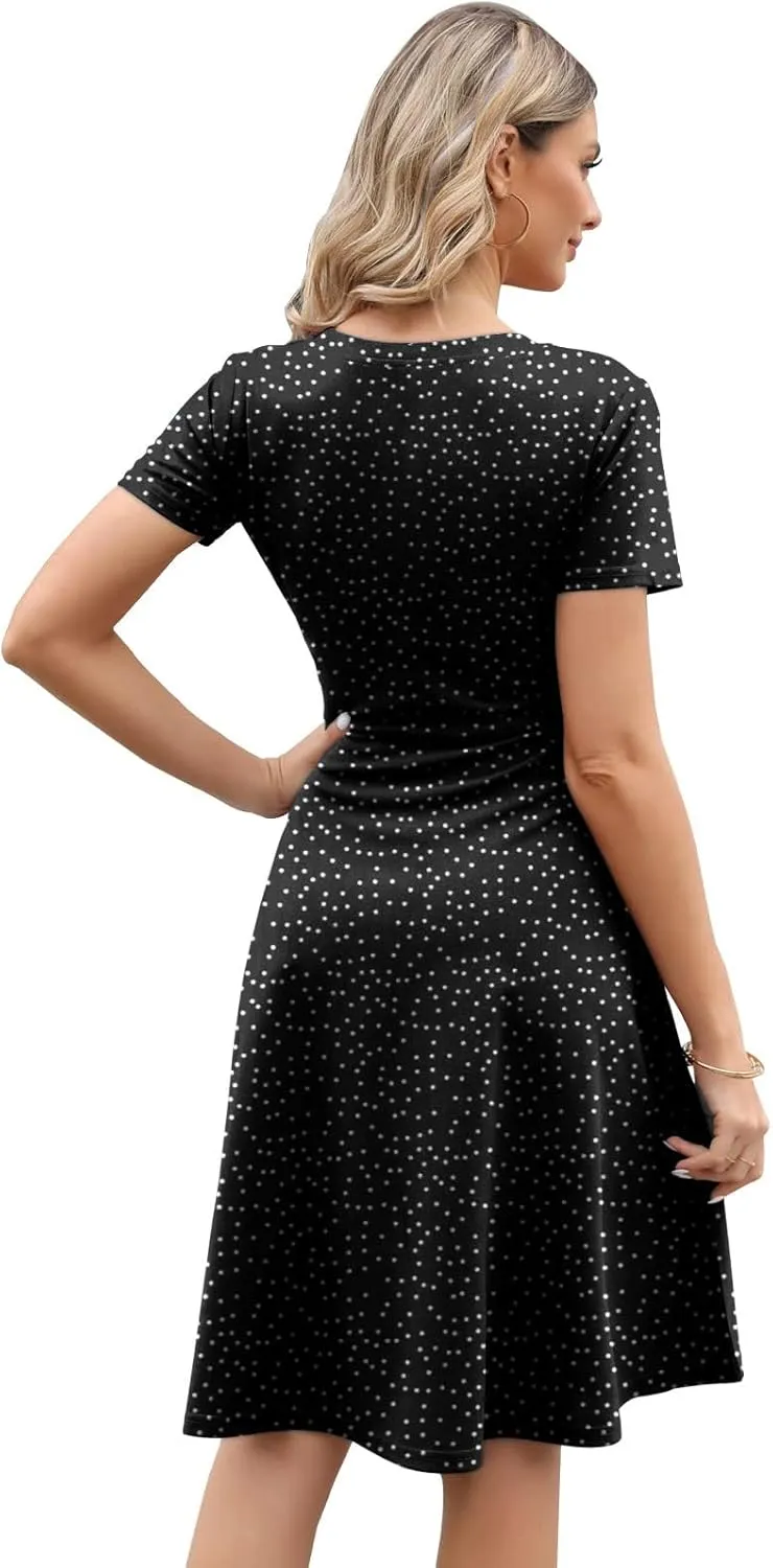 Women's Elegant Vintage 50s Office Casual Floral Print Work Party A-Line Swing Dress with Pockets 162