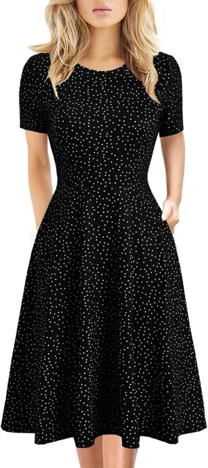 Women's Elegant Vintage 50s Office Casual Floral Print Work Party A-Line Swing Dress with Pockets 162