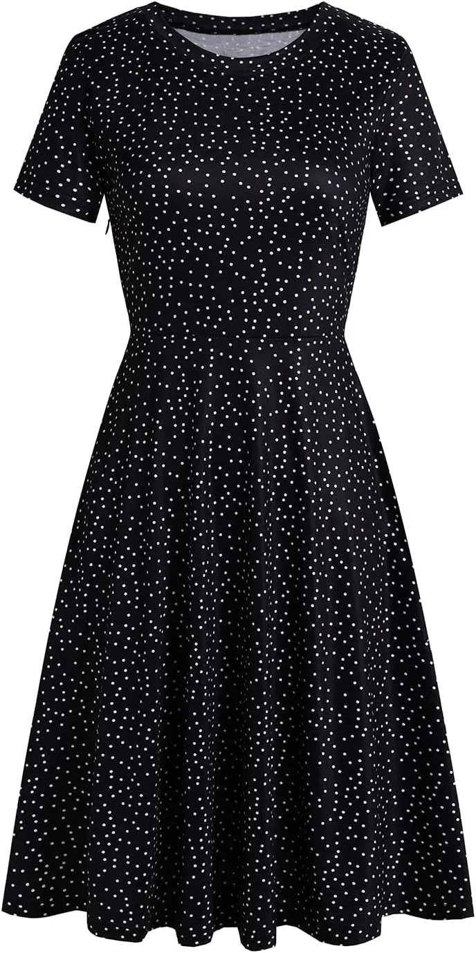 Women's Elegant Vintage 50s Office Casual Floral Print Work Party A-Line Swing Dress with Pockets 162