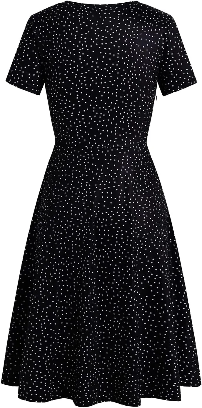 Women's Elegant Vintage 50s Office Casual Floral Print Work Party A-Line Swing Dress with Pockets 162